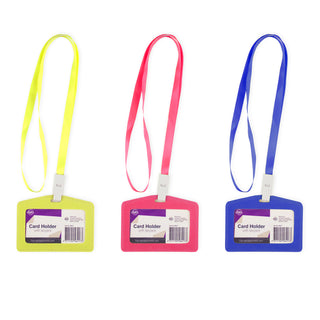 Card Holder PU w Lanyard 3 Ast