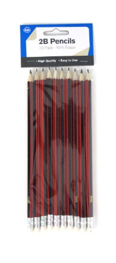 Pencil Black & Red Barrel 2B with Eraser (10 pack)