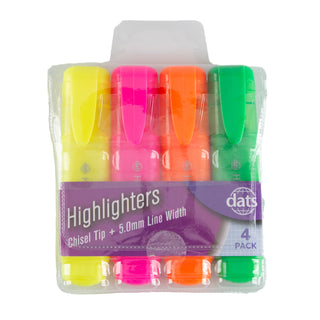 Highlighter Fluro Mixed Cols Chisel Tip in PVC Wallet (4 pack)