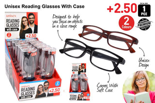 Reading Glasses Unisex with Case +2.50 CDU (12 pce)