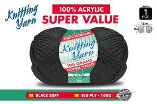 Knitting Yarn 8 Ply 100g Black CDU/10p