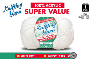Knitting Yarn 8Ply 100g White CDU/10