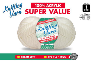 Knit Yarn 8Ply 100g Cream CDU/10