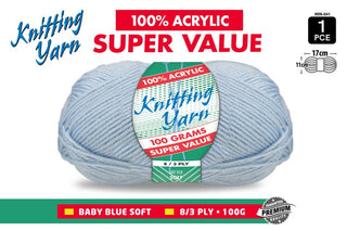 Knitting Yarn 8Ply 100g Baby Blue CDU/10