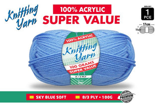 Knitted Yarn 8Ply 100g Sky CDU/10