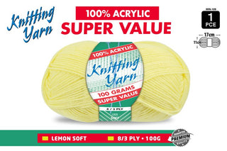 Knitting Yarn 8Ply 100g Lemon CDU/10