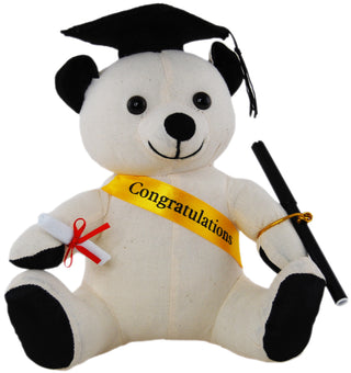 Bear Graduatn w Pen Wht 20cm