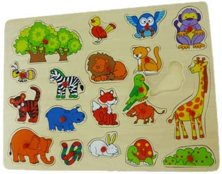 Wooden Puz w Knob Wld Animals