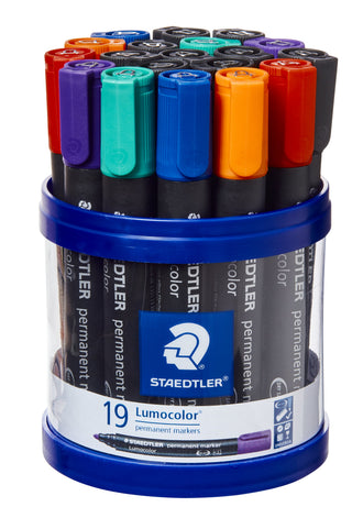 Staedtler Lumocolor Permanent Markers Bullet Point Assorted Colours (Cup of 19)