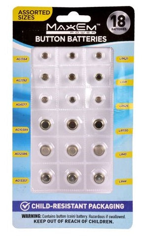 Maxem Button Batteries 18pk