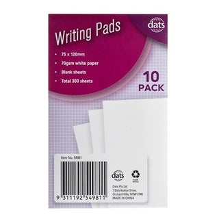 Writing Pad Plain 75 x 120mm  (10 pack)
