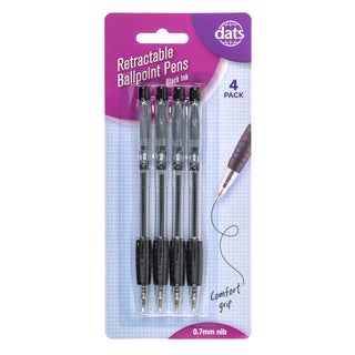 Pen B/P 07mm Retr Black 4pk