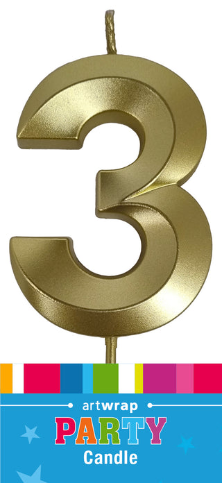 Candle - Metallic Gold Single Number 3