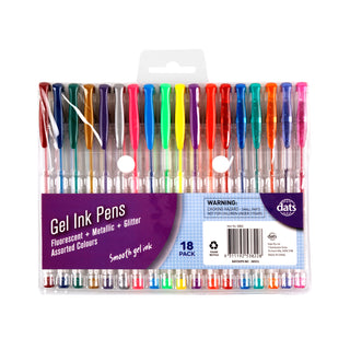 Gel Pens Fluorescent + Metallic + Glitter Ink Colours (18 pack)