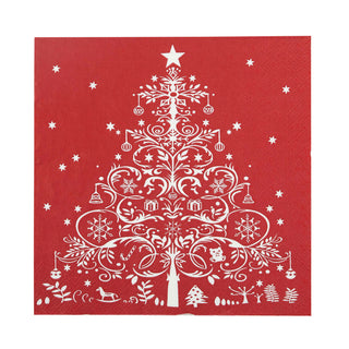 Napkins 33cm Xmas Tree Red/Wh