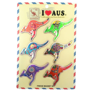 I LOVE AUS Aboriginal Design Kangaroo Fridge Magnets (6 pack)