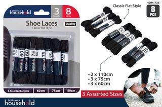 Shoe Laces Flat Style Blk 8pk