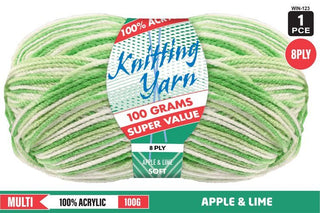 Knitting Yarn Multi Acrylic 8ply 100g Apple/Lime 10 pce