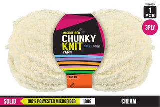 Chunky Knit Microfibre Yarn 3ply 100g Cream 10 pce