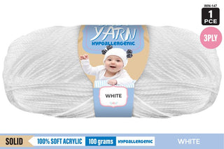 Baby Yarn Acrylic 3ply 100g White 10 pce