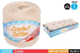 Crochet Cotton 50g Cream CDU/10