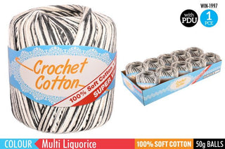 Crochet Cotton 50g Multi Liquorice CDU/10