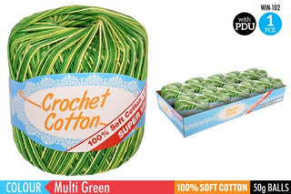 Crochet Cotton 50g Multi Green CDU/10