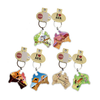 Australiana Key Chain - Australia Map Double-Sided 3 Assorted