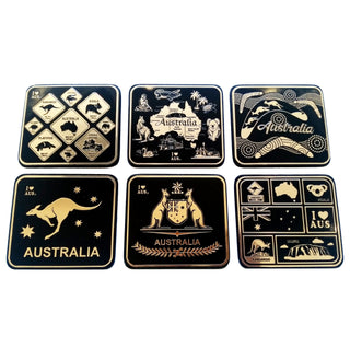 Aust Icons Blk/Gld Csters 6pk