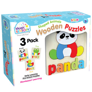 Magic Sensory Wooden Shaped Animals Puzzles Triple Pack