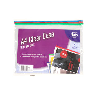 Clear Case A4 with Zip Lock (3 pack)
