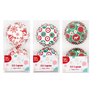 Christmas Cupcake Cases (100 Pack) 3 Assorted