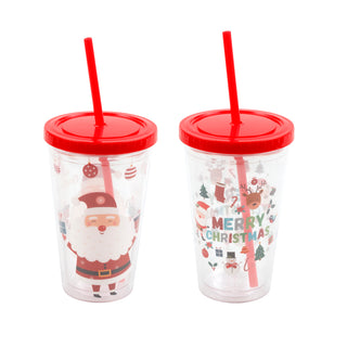 Christmas Cup with Straw & Lid 450ml 2 Assorted