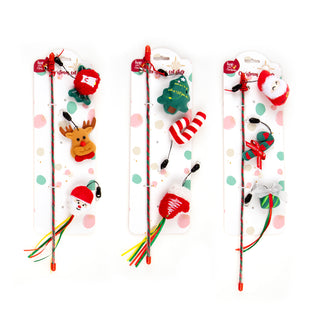 Christmas Cat Toy Rod Teaser 45cm 3 Assorted