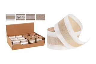 Christmas Tree Ribbon Champagne 270x6cm 4 Assorted CDU (12 pce)