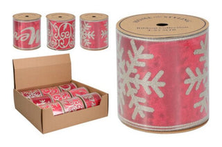 Christmas Tree Ribbon Red 457x10cm 3 Assorted CDU (9 pce)