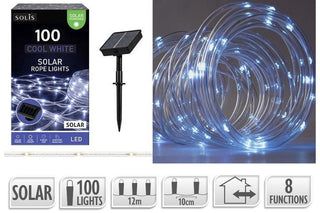 Christmas 100 LED Solar Rope Light Cool White 12M
