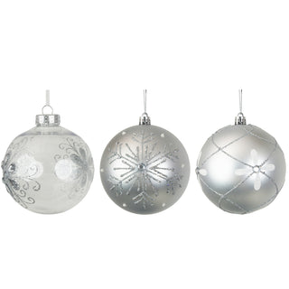 Christmas Dancer Prancer Silver Hand Painted Bauble 10cm 3 Assorted CDU (15 pce)