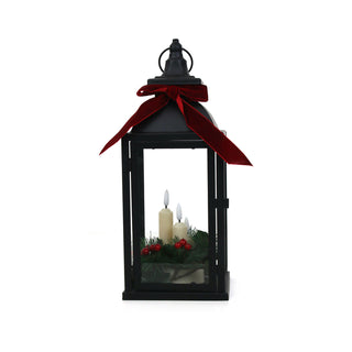 Christmas Dancer Prancer Black Metal Lantern with B/O Candles 14.5x36.5cm