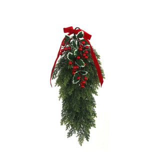 Christmas Dancer Prancer Pine Drop Door Decoration with Velvet Ribbon 46cm