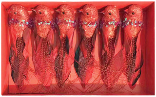 Christmas Bird Clip Decoration Red (6 pack)