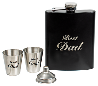 Best Dad Flask Gift Set Blk