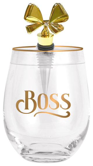 Boss Stemless Glass with Stopper