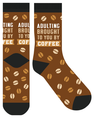 Frankly Funny Crew Socks Adulting Brought by Coffee