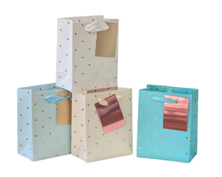 Foil Dot Gift Bag Small 14.2X11.3X6.5cm 4 Assorted