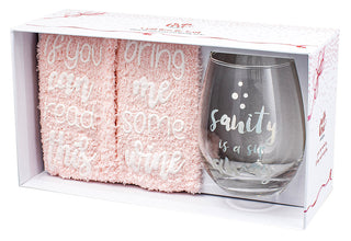 Sanity Is A Sip Away - Socks & Stemless Glass Set