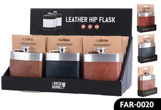 Leather Hip Flask 240mL 3 Assorted CDU/15