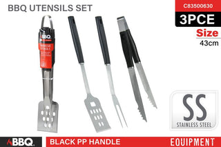 3pce BBQ Tool Set Stainless Steel 43cm