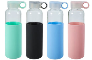 Glass Drinking Bottle with Grip 550ml Assorted